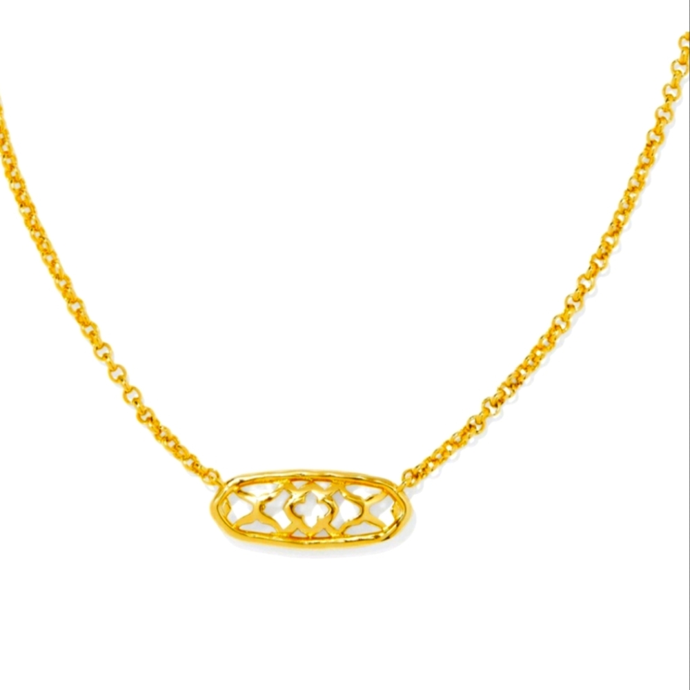 New!Kendra Scott Janie Gold Necklace with Intricate Pendant on satellite chain